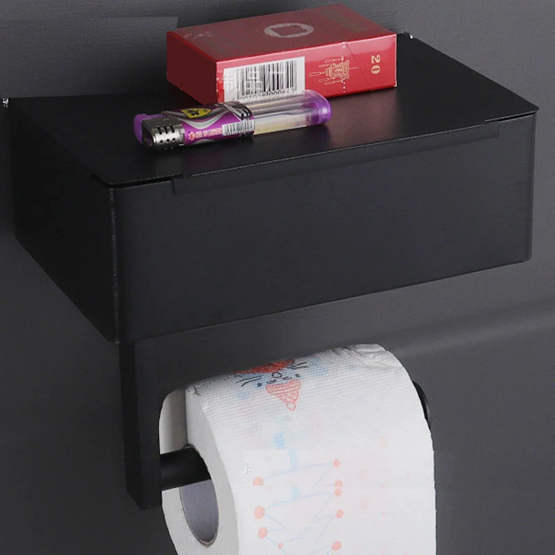 New Design Stainless Steel Black Phone Shelf Lid Storage Box Toilet Paper Roll Holder with Storage Box Toilet Paper Holder