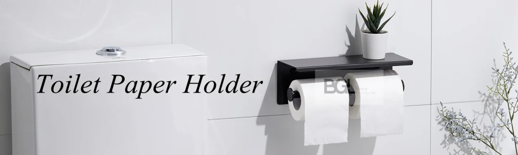 Stainless Steel Wall Mounted Double Black Toilet Paper Holder with Shelf